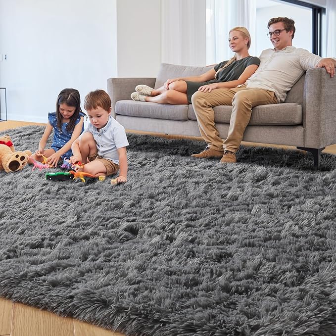 PAGISOFE Plush Washable Area Rugs for Living Room 5x7 Grey, Soft Shaggy Rugs Carpets Fluffy Rugs for Boys Bedroom Kids Room, Shag Plush Rug for Teen Dorm Decor, Kids Home Decor Aesthetic, Nursery