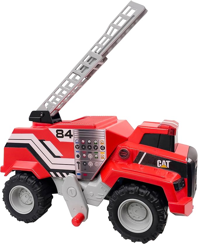 CAT Construction Toys, 11.5" Power Haulers Fire Truck, Realistic Lights & Sounds, Motion Drive Technology, Working Features, and Interactive Play for Ages 3+