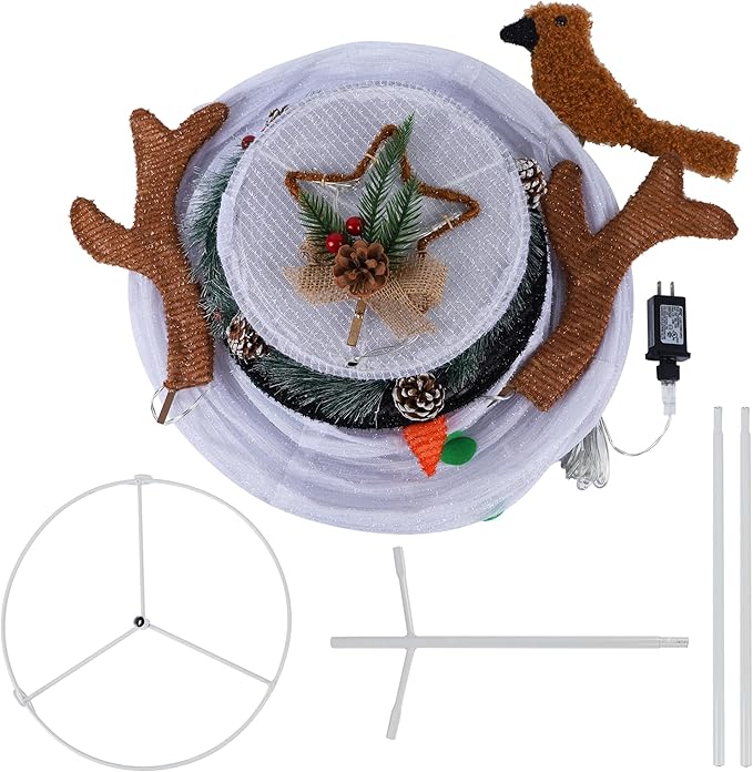 Hausse Lighted Christmas Snowman Decorations, 4.5FT Outdoor Pre-Lit White Collapsible Snowmen with Built-in Lights, Light Up Pop Up Xmas Yard Display, Plug in for Holiday New Year Winter Garden Yard