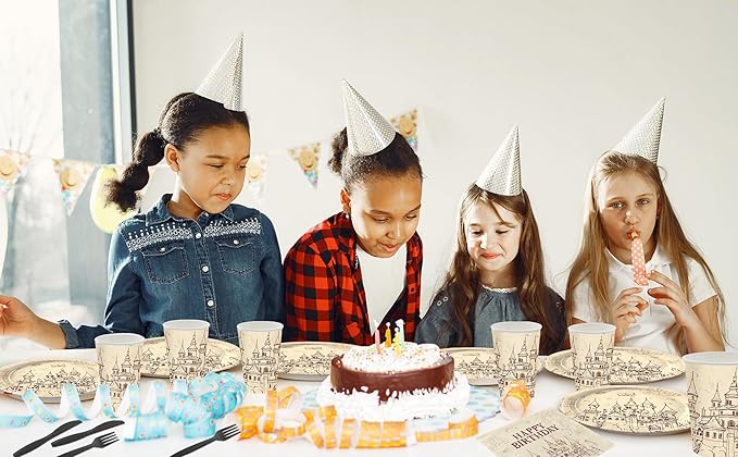 168pcs Magical Wizard Party Supplies Vintgage Castle Owl Party Table Decorations Magic School Birthday Paper Plates and Napkins Cups Cutlery for Birthday Decorations Serves 24