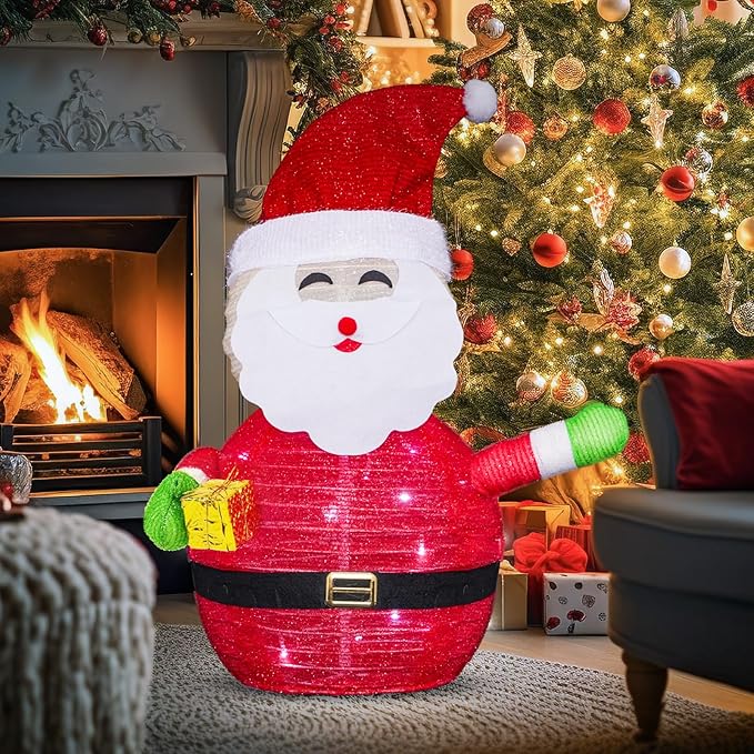 Christmas Standing Lighted Santa Claus Decoration, Battery Operated Light-Up Christmas Decorations for porches, lawns, Yards, Indoor and Outdoor (2.75ft)
