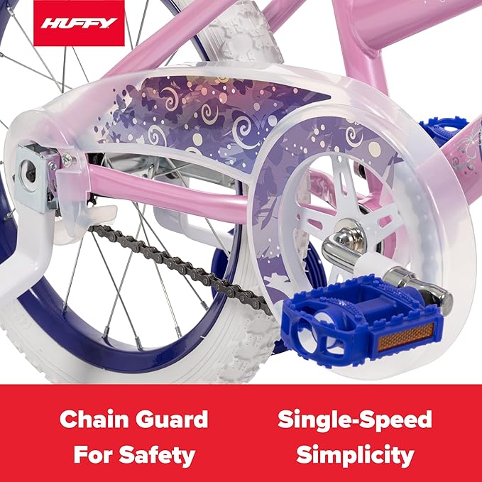 Huffy Illuminate Bike for Girls, 12/16/20 Inch Size Options, Ages 3+ Years Old, Removable Training Wheels (12" and 16" Only), Multiple Color Options, Easy Assembly, Streamers, Adjustable Seat, Durable