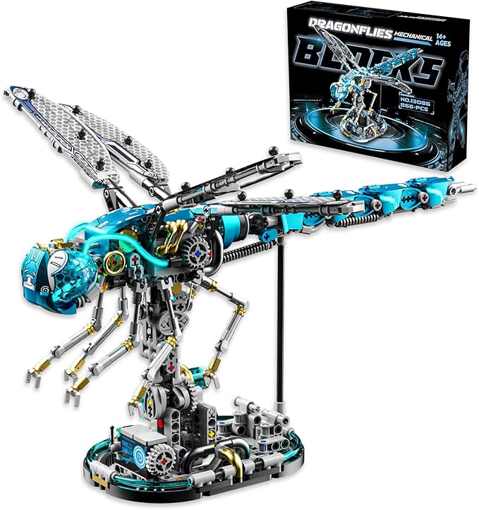 Mechanical Dragonfly Building Blocks for Adults, Insect Animal World Model with LED Light & Display Stand, Educational STEM Toys for Teens 14+ and Adult Home or Office Décor (866PCS)