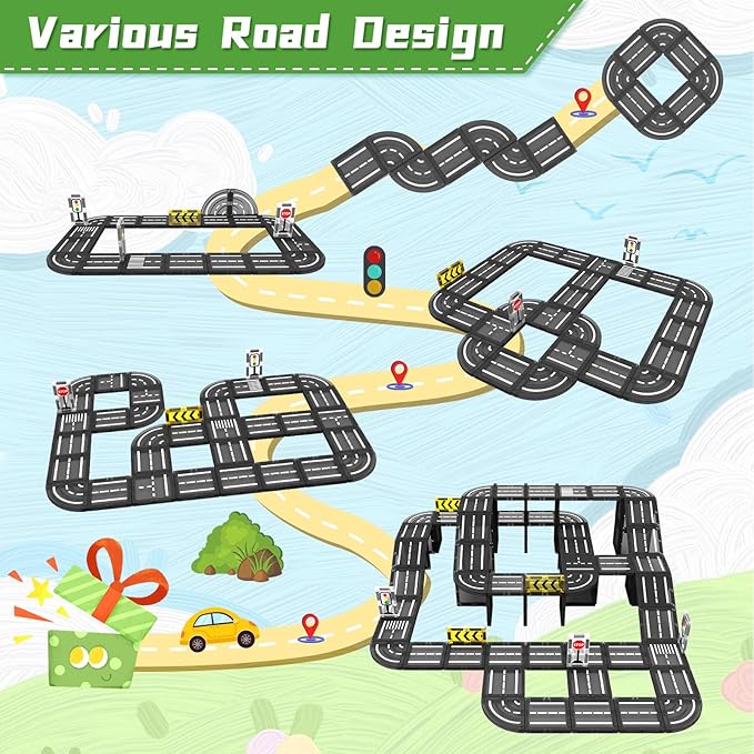 Magnetic Tiles Road Set, Magnet Tiles for Kids Ages 3-5 4-8 5-7, Magnetic Building Blocks Montessori Educational STEM Creativity Toys 3+ Year Old Boys & Girls Toddlers Kids Christmas Birthday Gifts