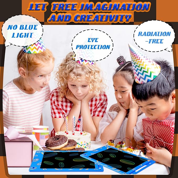 Nezyo 12 Pack Large Kids Party Favors Blue Golden Rings LCD Writing Tablet for Kids 8.5 Inch Drawing Tablet Erasable Reusable Electronic Drawing Pads for Birthday Supplies Gifts Goodie Bags Stuffers