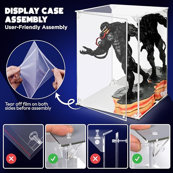 Acrylic Display Case | Mirrored Back & Base | Front Magnetic Closure | UV Protected Display Box | Clear Display Case for Collectibles, Figures, Legos, Toys, Dolls and Sports Memorabilia | 8x8x12in |