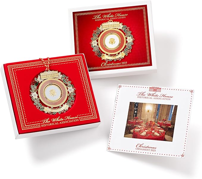 Official 2025 White House Christmas Ornament – Honors 150 Years of White House State Dinners, 24k Gold-Finished Brass, Includes Ribbon & Booklet, Collectible Gift in Keepsake Box, Made in USA