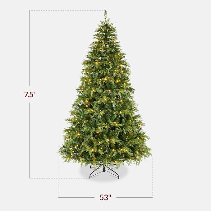 Best Choice Products Pre-Lit Cedar Cypress Christmas Tree w/Twinkling Lights, 7.5ft Lighted Artificial Holiday Décor, White & Multicolored LEDs