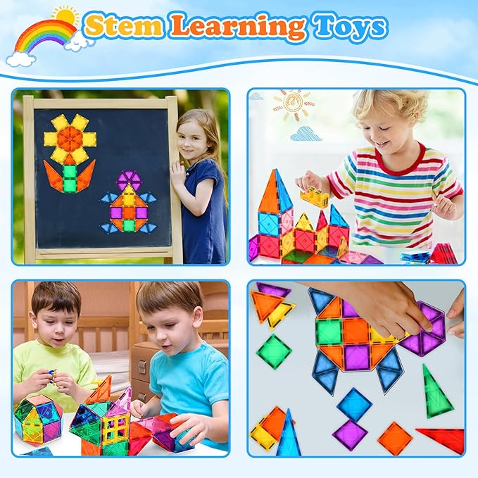 Magnetic Tiles Kids Toys, Magnetic Building Blocks STEM Magnet Building Set Preschool Learning Magnet Toys for Kids Ages 3-5 4-8, Sensory Montessori Toy for Toddlers 3+ Year Old Boys Girls