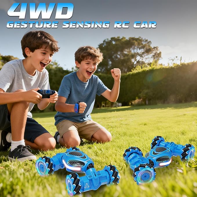 Gesture Sensing RC Stunt Car, Remote Control 2.4GHz 4WD Hand Controlled Car Toys for Boys and Girls Ages 6-12, 360° Rotating Drift RC Cars with Lights and Music, Ideal Birthday and Xmas Gift