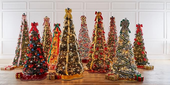 BrylaneHome 6 Ft Fully Decorated Pre-Lit Pop-Up Christmas Tree with 350 Warm Lights & Included Stand, Collapsible, Easy Assembly - Multi Color Lights