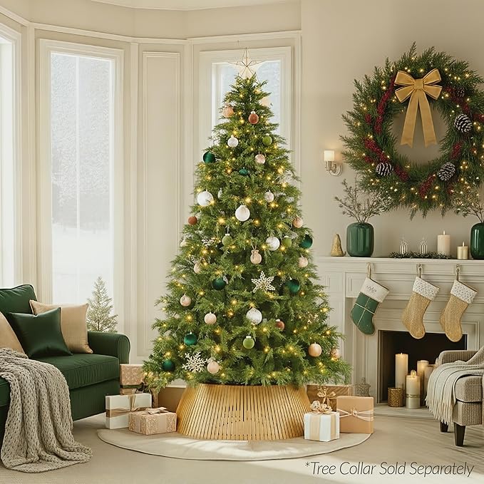 Best Choice Products Pre-Lit Cedar Cypress Christmas Tree w/Twinkling Lights, 9ft Lighted Artificial Holiday Décor, White & Multicolored LEDs