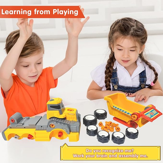 11inches Large Take Apart Construction Toys Dump Trucks for Boys Girls Kids 3-5 6-8 Year Old Electric Drill Set Assembly Building Toys Learning Toys