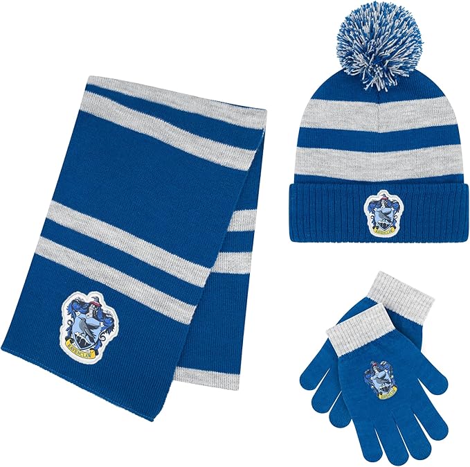 Harry Potter Winter Hat and Gloves with Set, Gryffindor, Slytherin, Hufflepuff, Ravenclaw, Winter Set 5-13 Year Olds