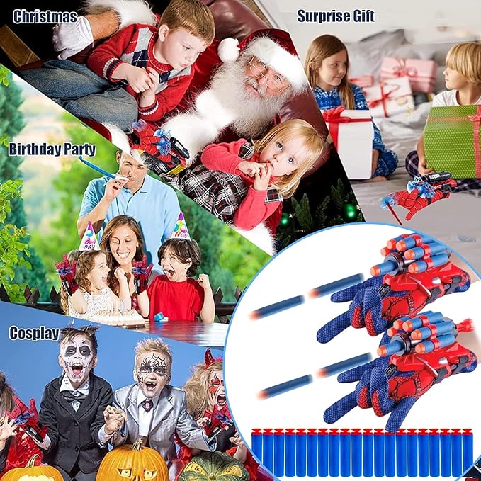 2 Sets Spider Web Shooters Cosplay Launcher Gloves with Wrist Toy Set Hero Webs Shooter for Kids