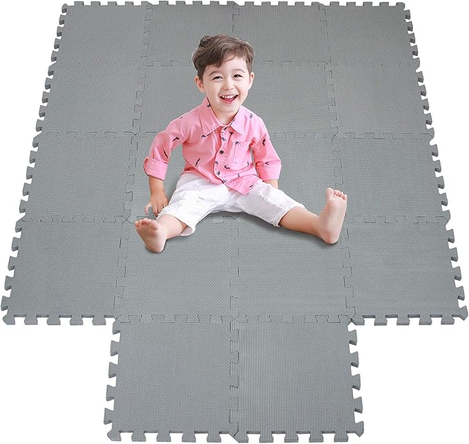 meiqicool Foam Play Mat Thick Soft EVA Interlocking Foam Floor Mats Children Yoga Exercise Multi Jigsaw Puzzle Blocking Board Kids Playmats Play Grey 18 Piece L