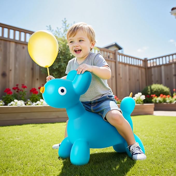 ZOOJOY Bouncy Animal Hopper, Blue Balloon Dog Bouncy Horse for Toddlers, Inflatable Ride-on Hopping Toys with Pump for Indoor & Outdoor Play, 3 4 5 6 7 Years Birthday Gift for Boys & Girls