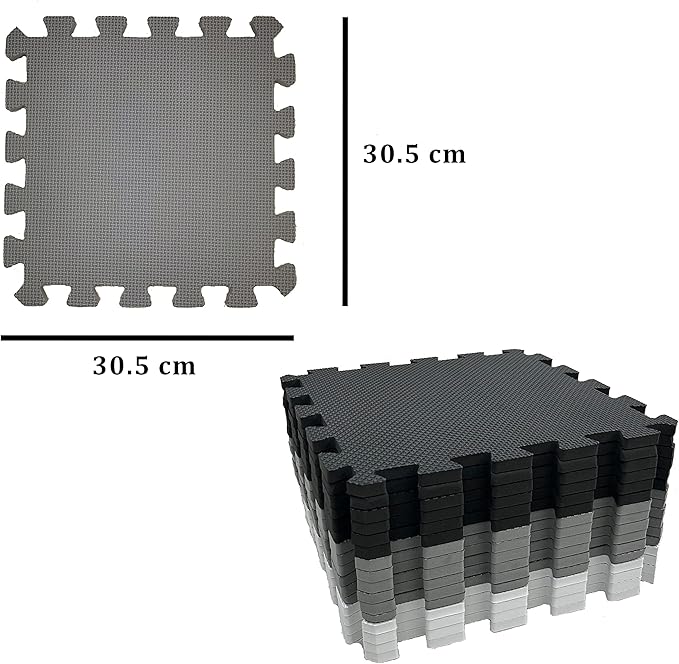 16 Pieces Foam Play Mat with Border, Interlocking Playmat Tiles, Foam Floor Mat Tiles for Kids, Puzzle Play Mats, Exercise Gym Mats – Color of Black & Grey & White