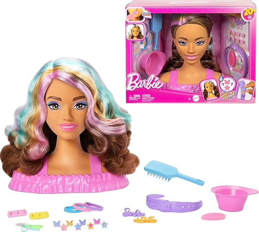 Barbie Doll Styling Head, Dark Brown Hair with 20+ Hair Styling Accessories Including Star & Butterfly Color Change Hair Clips