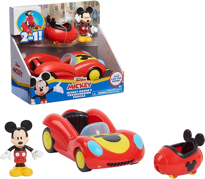 Disney Junior Mickey Mouse Funhouse Transforming Vehicle, Mickey Mouse, Red Toy Car, Preschool, Kids Toys for Ages 3 Up by Just Play
