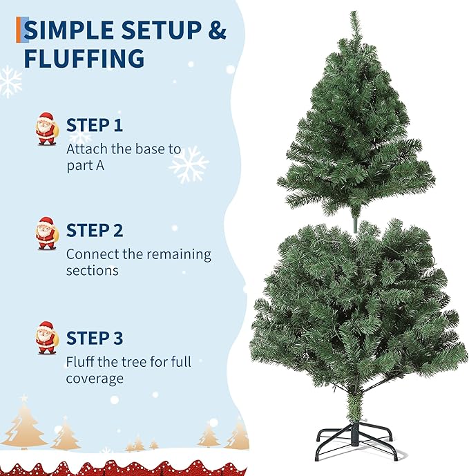 6ft Artificial Christmas Tree, Premium Spruce Hinge Material, Holiday Christmas Tree with Metal Hinges and Collapsible Base for Home Gatherings and Office Decorations