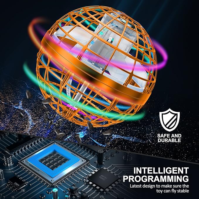 LEMATRIX Flying Orb Ball Toy, Hover Ball Boomerang Fly Fidget Spinner, Cool Toys Gifts for 6 7 8 9 10 11 12+ Years Old boy Girls Teens, Hand Mini Drone Cosmic Globe, Indoor Outdoor Toys(Orange)