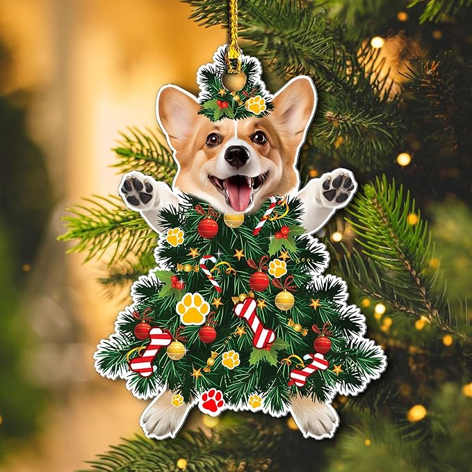 2025 Corgi Christmas Tree Ornament - Festive Holiday Acrylic Hanging Decoration with Adorable Corgi Dog - Corgi Dog Christmas Tree Topper Ornament
