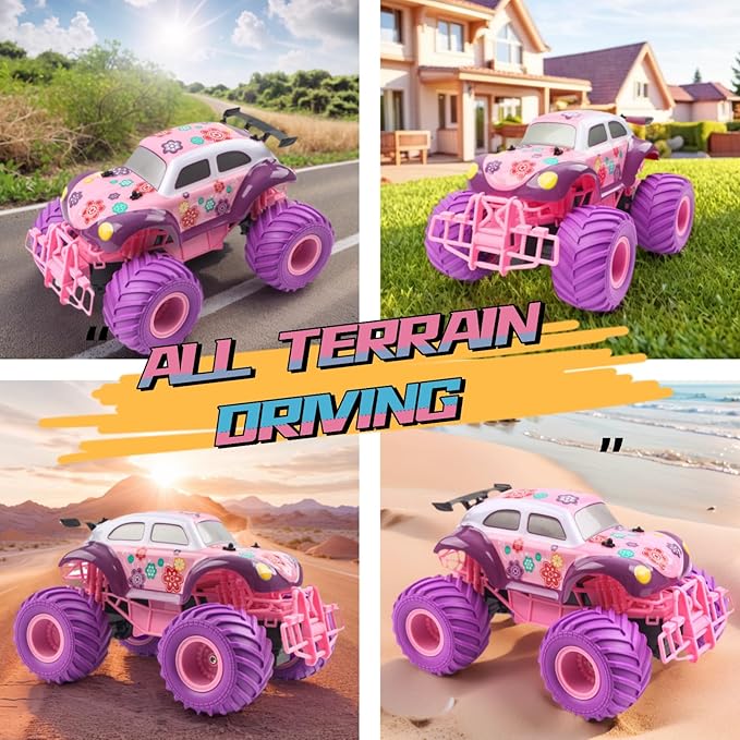 1:16 Scale RC Cars - All-Terrain Off-Road Monster Car & Beetle Bug Car, 2.4GHz Remote Control Toys for Girls Ages 6-12 (Pink/Purple) | Box Included