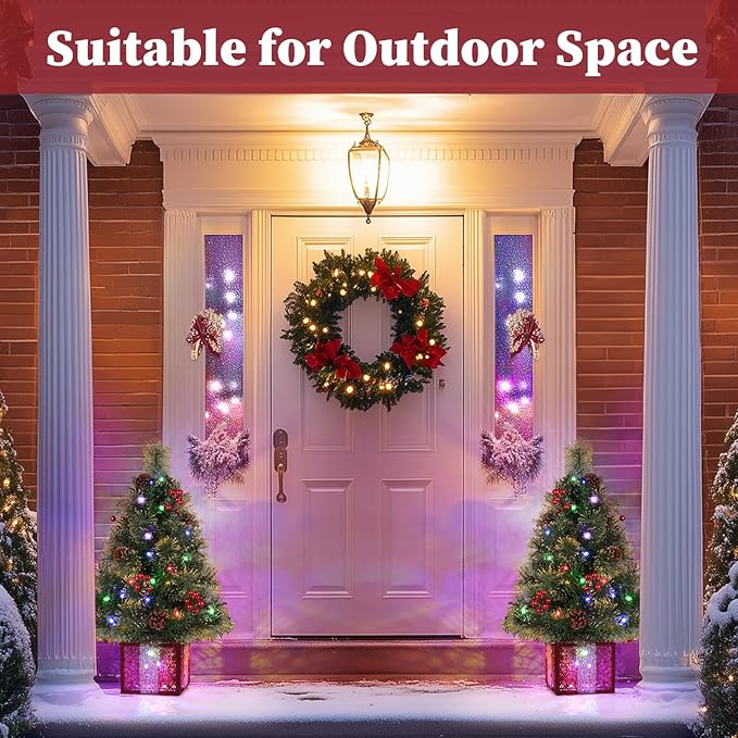 Mini Christmas Tree with Lights, 2 Foot Tabletop Christmas Trees with Gift Box Base&Ornaments, Easy Setup Artificial Xmas Trees, Twinkling Tiny Christmas Tree Battery Powered for Bedroom