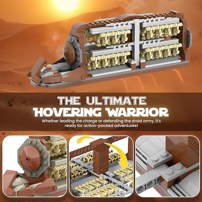 58-Piece Battle Droid Platoon Carrier Attack Craft with 2 Droideka, Building Blocks Compatible with Major Brands, Battle Soldiers Action Figures with Weapons, Clone Army Building Kit for Star Fans