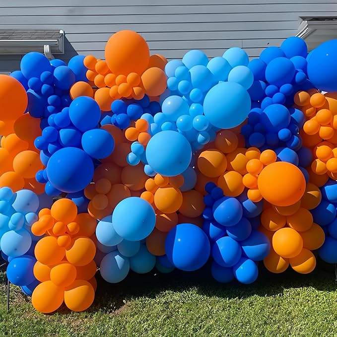 Orange and Blue Balloon Arch Kit 105 Pcs Orange Dark Light Baby Pearl Blue Confetti Latex Party Balloons Garland for Boys Graduation Cartoon Baby Shower Birthday class of 2025 Party Decor