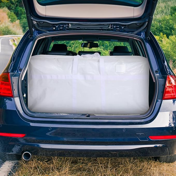 Windyun 4 Pack 98 Gallon Extra Large Storage Bags XXL Moving Bags with Zipper Handles Heavy Duty Jumbo Big Totes Box for Halloween Skeleton 4-12 Feet Christmas Tree Storage College Dorm Cloth (White)