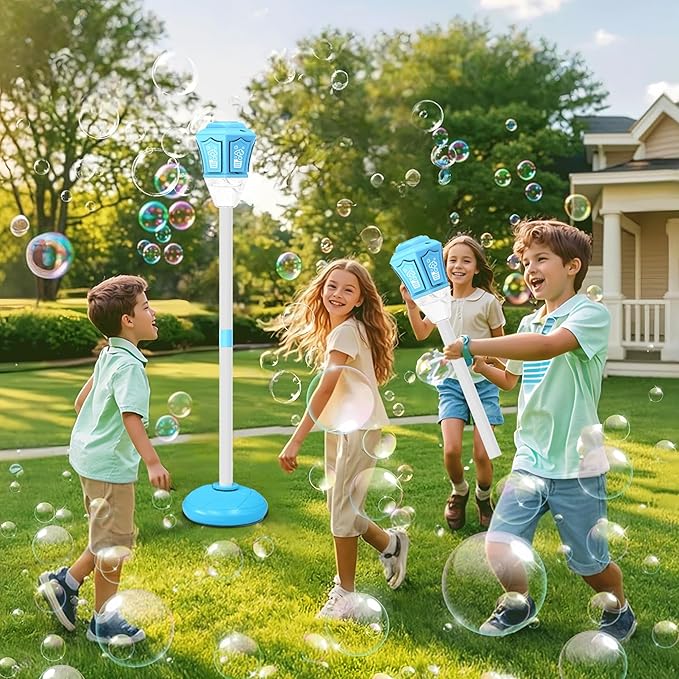 Bubble Machine for Kids with Lights & Music, 47” Automatic Bubble Stand Blower Wand, Rechargeable Outdoor Toy for Teens & Adults, Includes 150g Bubble Solution