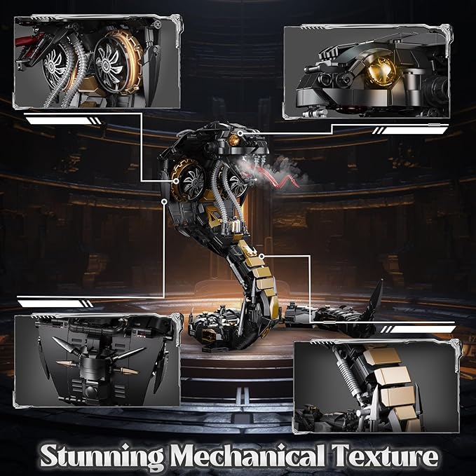 Mechanical Snake Building Block Set 1036PCS Mecha Snake Model Kit with Movable Joints Cyberpunk Animal Art Frame Decor Toy STEM Building Toy for Kids 8+ Adults Collectors Compatible with Lego
