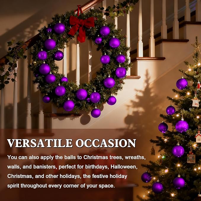 2.36" Christmas Balls Christmas Tree Ornaments Shatterproof Plastic Holiday Ornament Festival Hanging Ball Holiday Decorations Set of 24pcs