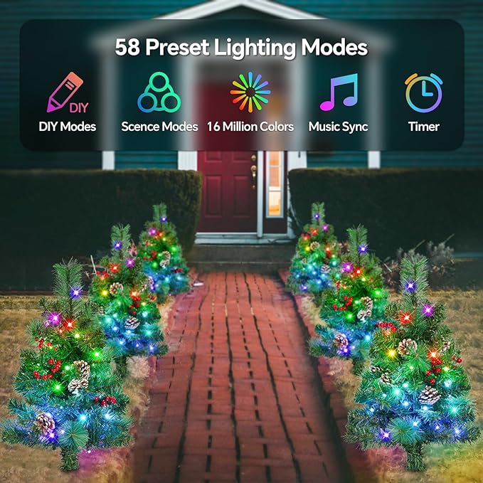 Outdoor Pathway Christmas Trees, 2-Pack 30 Inch RGB Color Changing Pre-Lit Smart Artificial Pine Tree with Cones, Remote&App Control, Outdoor Christmas Decorations for Porch Yard Walkway