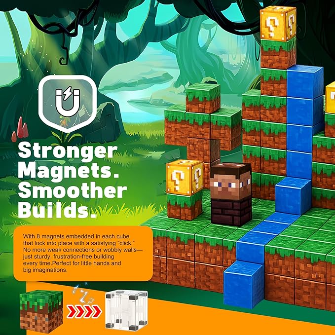 Magnetic Blocks 96PCS - River Scene Construction Cubes, STEM Preschool kit, Safe ABS no-Odor, CPC ASTM Certified, Travel-Ready Ages 3–12, Perfect for Birthday