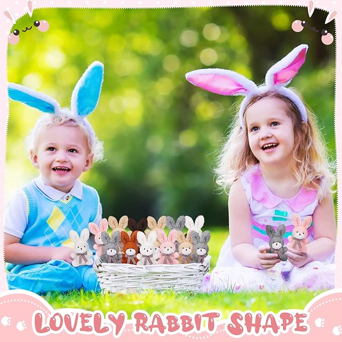 24 Pcs Mini Bunny Plush Bulk Rabbit Stuffed Animal Toy Gift Doll 3.15 Inch Keychain for Girls Boys Teens Adult Gift Box DIY for Baby Shower Wedding Birthday Decoration