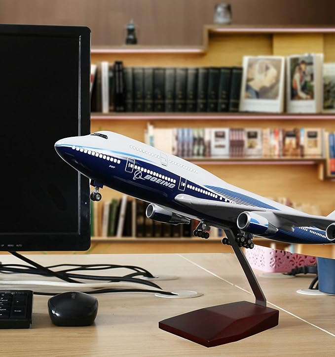 24-Hours 18” 1:130 Model Jet Airplane B747 Model Plane Aircraft Model Diecast Airplane for Adults with LED Light(Touch or Sound Control) for Decoration or Gift