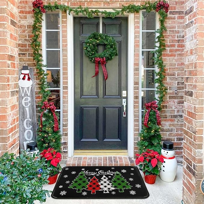 Christmas Doormat Outdoor Entrance Non-Slip Christmas Front Door Mat Xmas Decorative Washable Winter Holiday Welcome Doormat 17"x30" Merry Christmas Decor for Indoor Outdoor