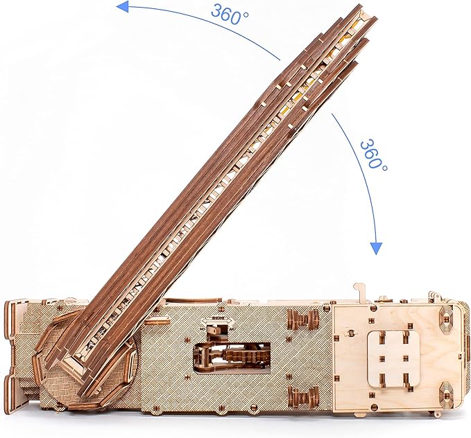 3D Wooden Puzzle - DIY 3D Puzzle Wooden Fire Truck Mechanical Model Kit with Wind Up Mechanism, Adjustable Ladder & More - 3D Puzzles for 15 yrs Above & Adults - Eco Wood Art, 439 Pieces