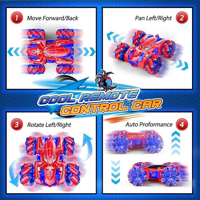 Double Sided Remote Control Car for Boys 4-7, 360° Rotating 2.4GHz Fast Stunt Rechargeable 4WD RC Car Toys for Boys 4-6 5-7 8-13 Outdoor Birthday Xmas Halloween Easter Basket Stuffers Gifts for Kids