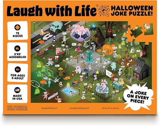72 Piece Halloween-Themed Joke Floor Puzzle for Kids – Spooky Fun with a Joke on The Back of Every Piece – Made in USA – Perfect for Ages 6+, XL Puzzle Size Assembled 24" x 36"