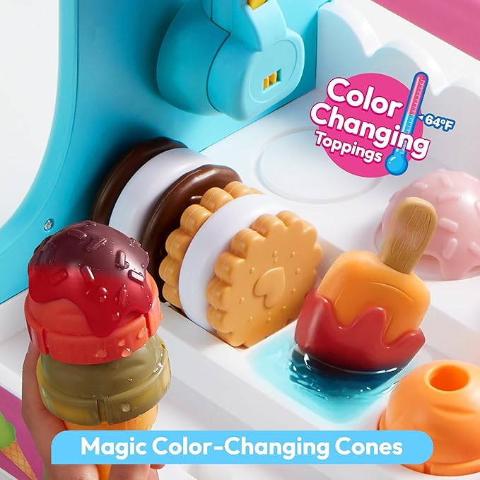 Ice Cream Maker Pretend Toy for Role Play, Play Food Toy Set, Play Kitchen Accessories, Christmas Preschool Gifts for Girls Boys Kids Toddlers Age 3+