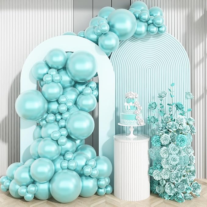 Pearl Teal Blue Double-Stuffed Balloons Arch Garland Kit, 60 Pack 18/12/10/5 Inch Different Size Pearl Turquoise Balloons for Wedding Bridal Shower Anniversary Birthday Baby Shower Decor