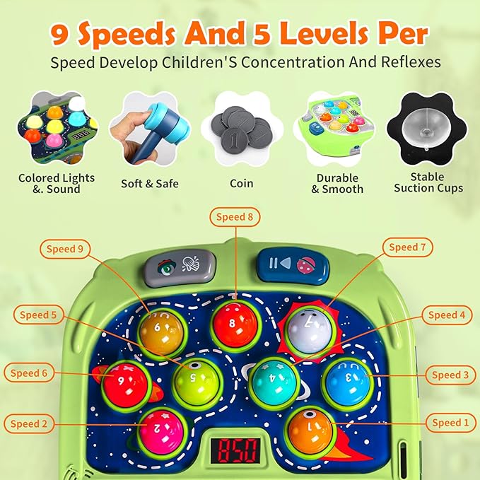 WAYKEE Whack a Mole Game, Toys for Ages 3-4 5-7 8-12 Boys Girls, Whack Game for Toddlers, Gifts for 3 4 5 6+ Year Old Boys Girls, Early Learning Educational Toys with 2 Hammers Sound & Light