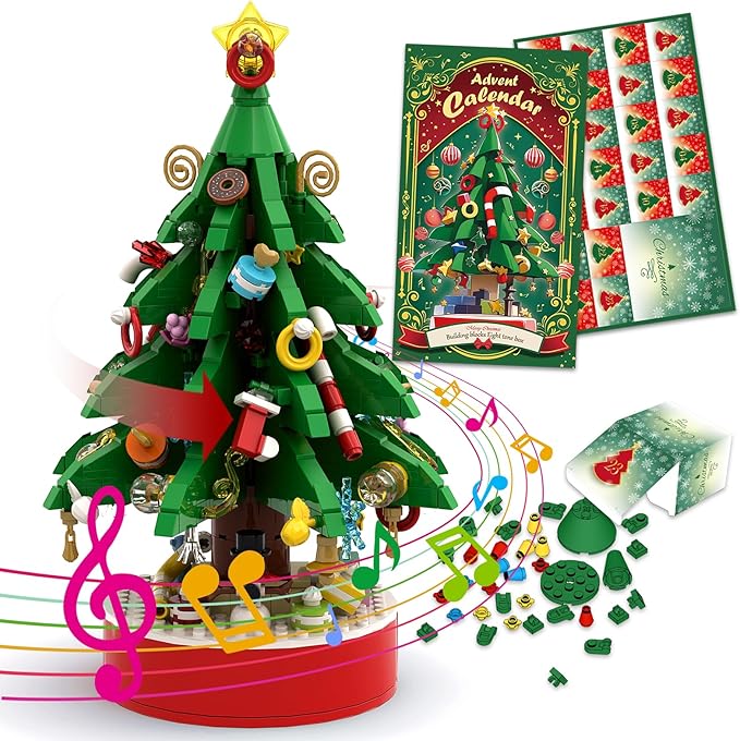2025 Advent Calendar Building Blocks Christmas Tree with Music Countdown Calendar for Christmas Boys and Girls Christmas Gifts