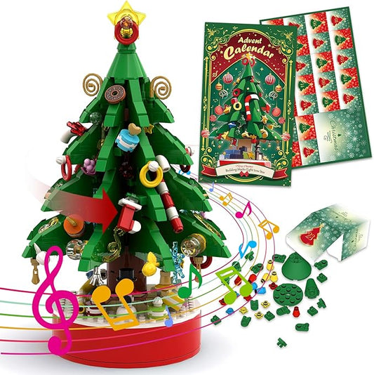2025 Advent Calendar Building Blocks Christmas Tree with Music Countdown Calendar for Christmas Boys and Girls Christmas Gifts