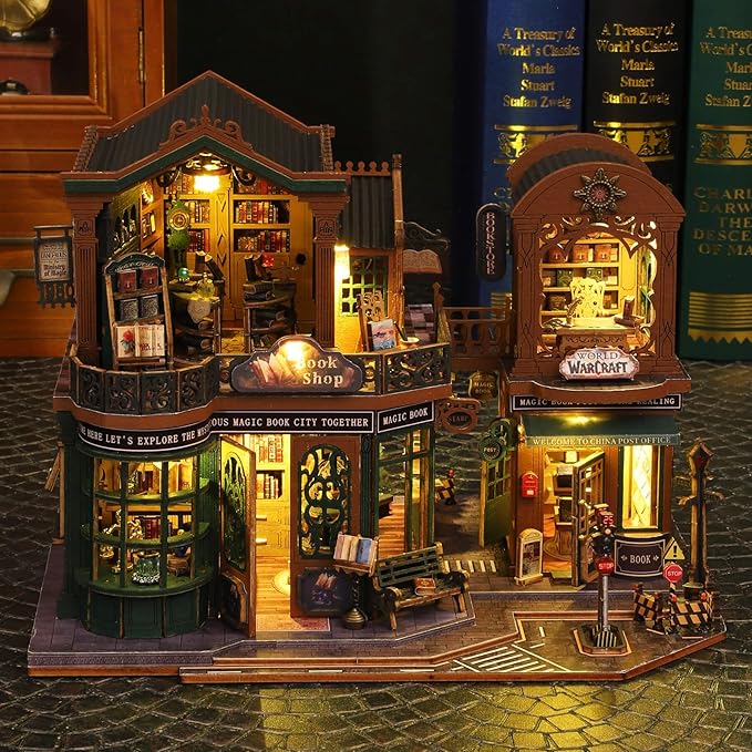 DIY Dollhouse Miniature House Kit, Tiny House Kits Mini Doll House Model Building Sets, Wooden Miniature Kits for Adults (Magic Book City)