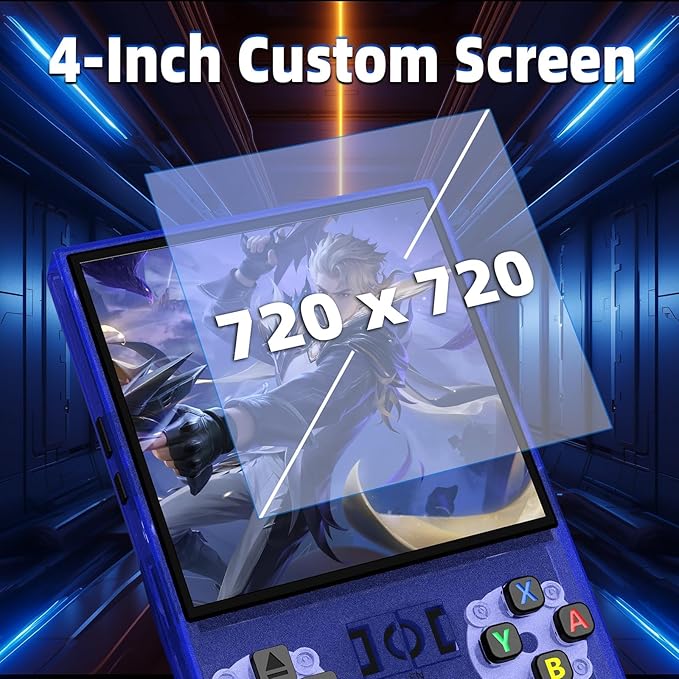 R36MAX Retro Handheld Game Console, 18000+ HD Games Mini Retro Video Console, 4.0 Inch IPS Screen, 64GB Memory, Portable Arcade Video Gaming Console Gift for Adults, Blue